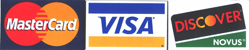 Visa MasterCard Discover Accepted